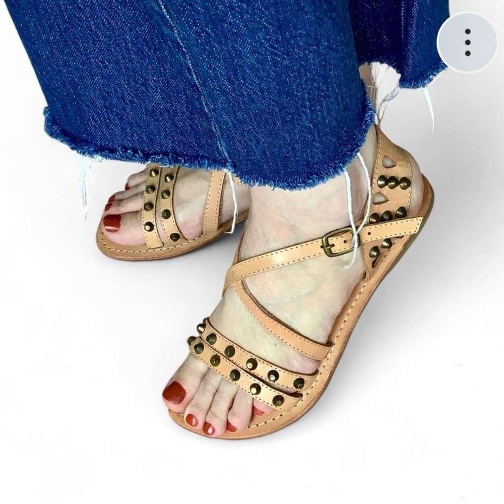 Women The Mix Sandals Studded Leather Straps Sz 7 Color Natural Tan Ankle Strap